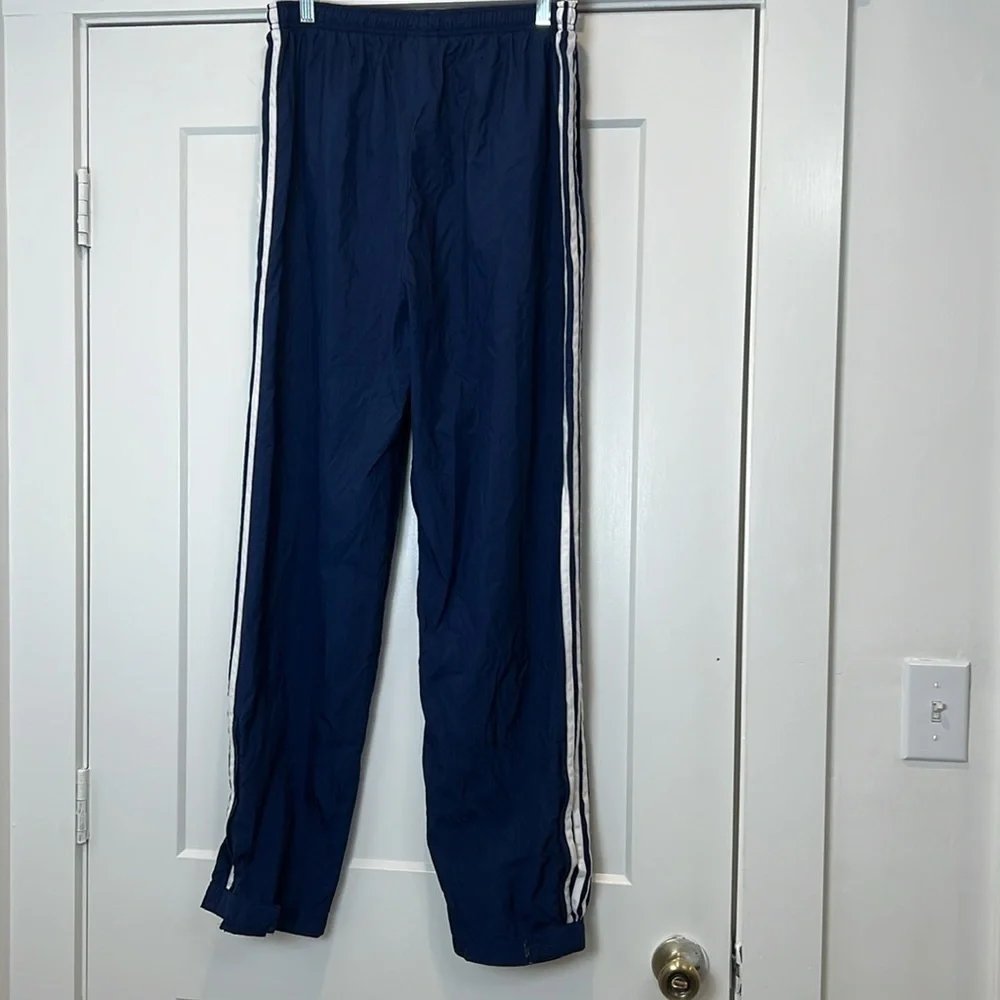 Adidas men’s Y2K Blue Jogger track pants with White Stripes size large.